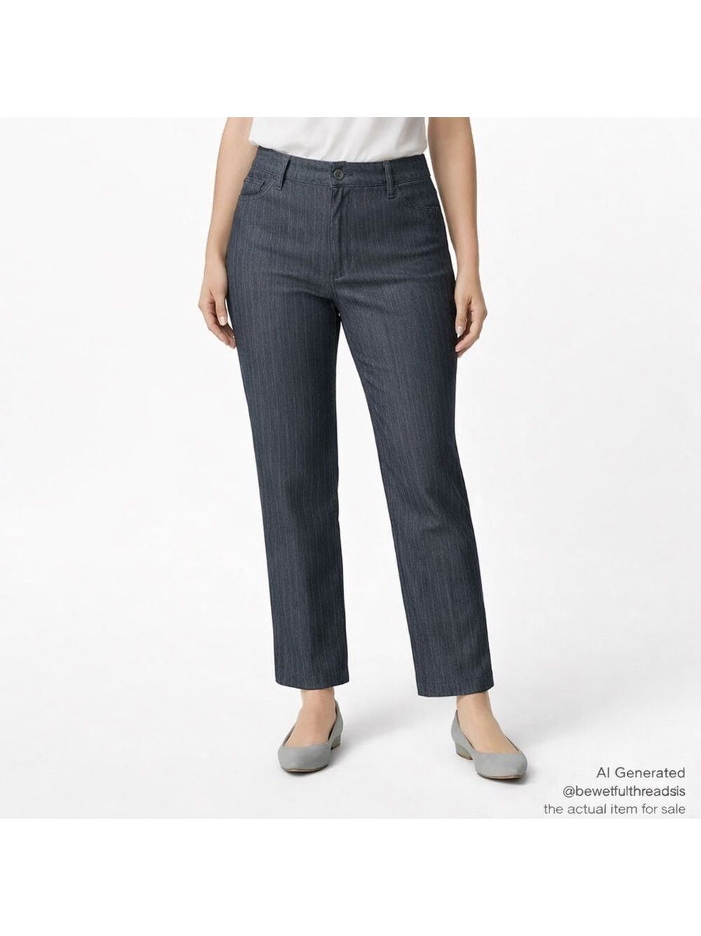 Lee Riders 12P Blue-Grey Pinstripe Straight Dress Jeans